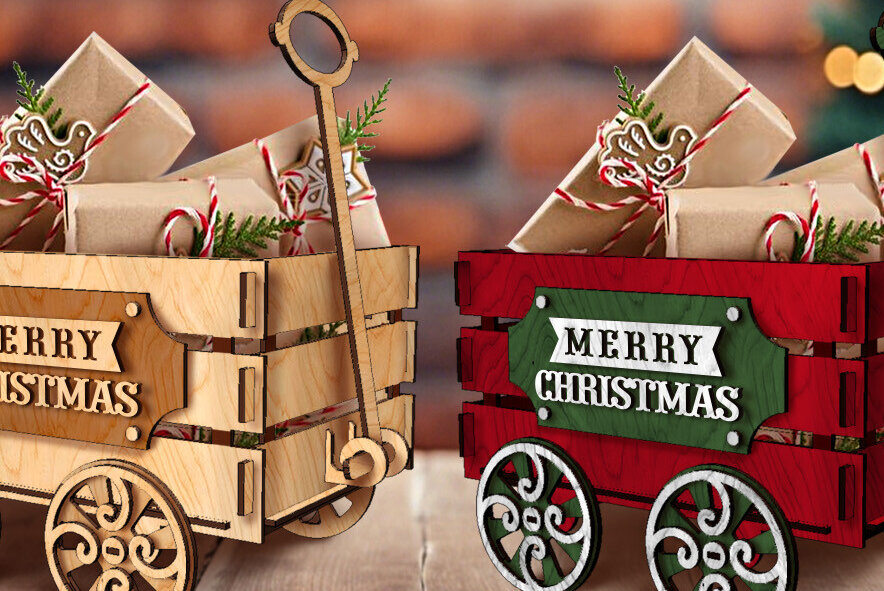 Intra απο ξύλο plywood  Χρώμα wenge 3mm-4mm πάχος - Christmas Wagon | για Laser και Cut Δίασταση 15x15 cm INTRAFABR-105340588