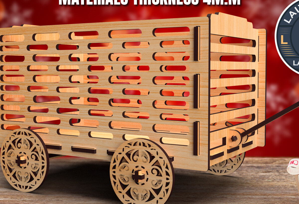 Intra απο ξύλο plywood  Χρώμα wenge 3mm-4mm πάχος - Christmas Wagon 01 Δίασταση 15x15 cm INTRAFABR-103869353