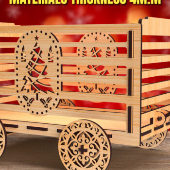 Intra απο ξύλο plywood  Χρώμα wenge 3mm-4mm πάχος - Christmas Wagon 01 Δίασταση 15x15 cm INTRAFABR-103869357 - Image 1