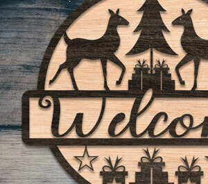 Intra απο ξύλο plywood  Χρώμα wenge 3mm-4mm πάχος - Χριστουγεννιάτικη πινακίδα υποδοχής πόρτας με λέιζερ Δίασταση 15x15 cm INTRAFABR-76097386