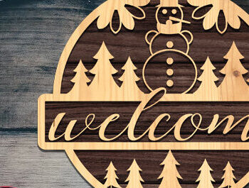 Intra απο ξύλο plywood  Χρώμα wenge 3mm-4mm πάχος - Χριστουγεννιάτικη πινακίδα υποδοχής πόρτας με λέιζερ Δίασταση 15x15 cm INTRAFABR-72594743 - Image 1