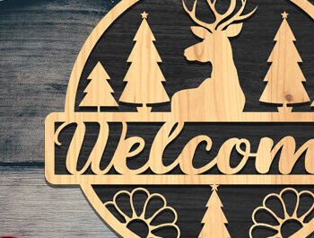 Intra απο ξύλο plywood  Χρώμα wenge 3mm-4mm πάχος - Χριστουγεννιάτικη πινακίδα υποδοχής πόρτας με λέιζερ Δίασταση 15x15 cm INTRAFABR-101680224 - Image 1