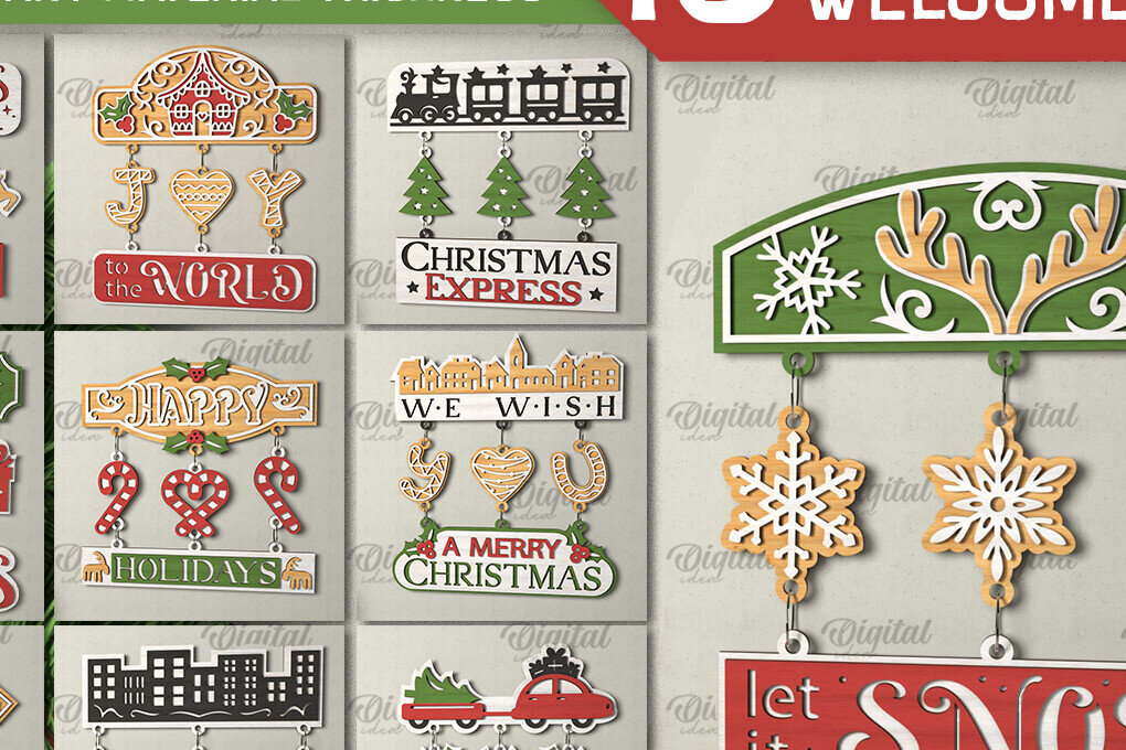 Intra απο ξύλο plywood  Χρώμα wenge 3mm-4mm πάχος - Πακέτο κοπής με λέιζερ χριστουγεννιάτικα σημάδια καλωσορίσματος Δίασταση 15x15 cm INTRAFABR-121134882