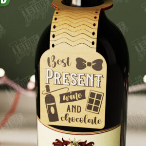 Intra απο ξύλο plywood  Χρώμα wenge 3mm-4mm πάχος - Χριστουγεννιάτικο μπουκάλι κρασιού Ετικέτα | Ετικέτα διακοπών Δίασταση 15x15 cm INTRAFABR-122006812