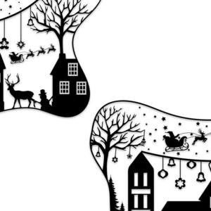 Intra απο ξύλο plywood  Χρώμα wenge 3mm-4mm πάχος - Χριστουγεννιάτικο χειμερινό σπίτι και ελάφια Δίασταση 20x20 cm INTRAFABR-90450212