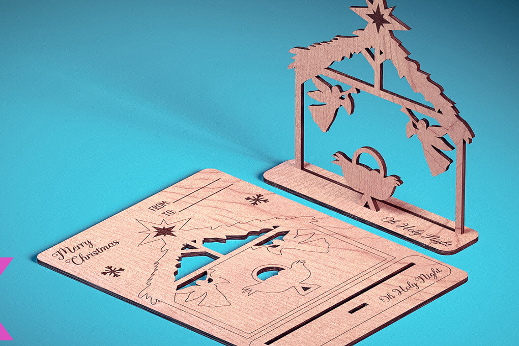 Intra απο ξύλο plywood  Χρώμα wenge 3mm-4mm πάχος - Χριστουγεννιάτικη Ξύλινη Κάρτα | Δίασταση 15x15 cm INTRAFABR-98637969