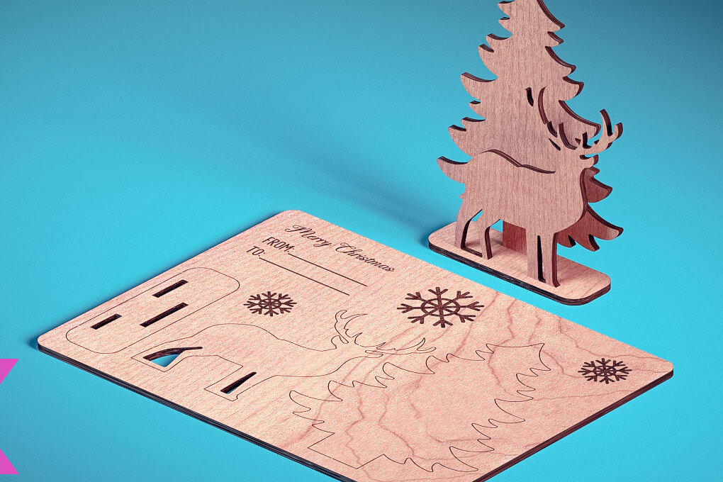 Intra απο ξύλο plywood  Χρώμα wenge 3mm-4mm πάχος - Χριστουγεννιάτικη Ξύλινη Κάρτα | Δίασταση 15x15 cm INTRAFABR-122185942