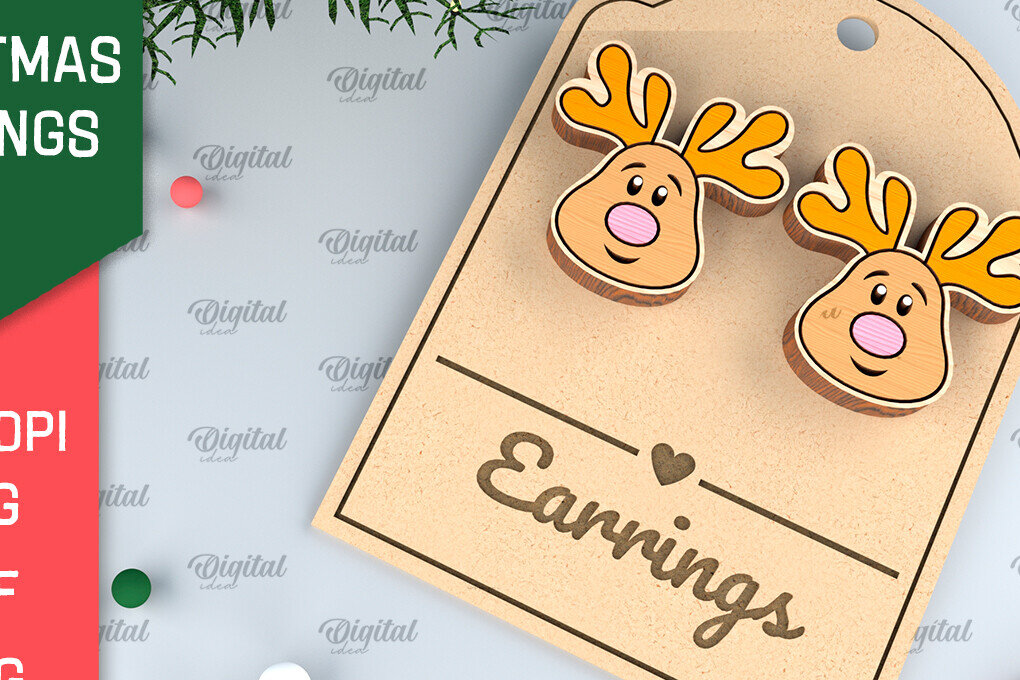 Intra απο ξύλο plywood  Χρώμα wenge 3mm-4mm πάχος - Χριστουγεννιάτικα ξύλινα σκουλαρίκια με λέιζερ Δίασταση 3x3 cm INTRAFABR-87202825