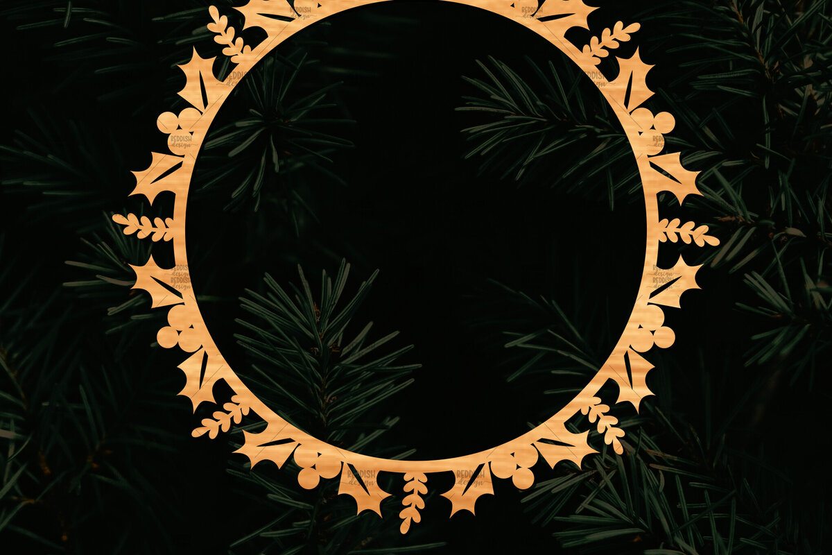 Intra απο ξύλο plywood  Χρώμα wenge 3mm-4mm πάχος - Χριστουγεννιάτικο στεφάνι τρισδιάστατο με λέιζερ Δίασταση 20x20 cm INTRAFABR-71451999