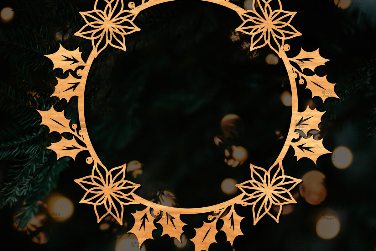 Intra απο ξύλο plywood  Χρώμα wenge 3mm-4mm πάχος - Χριστουγεννιάτικο στεφάνι τρισδιάστατο με λέιζερ Δίασταση 20x20 cm INTRAFABR-52453349