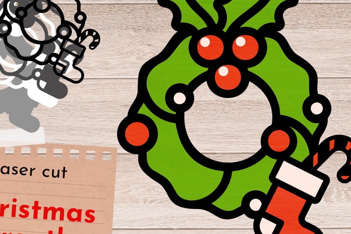 Intra απο ξύλο plywood  Χρώμα wenge 3mm-4mm πάχος - Χριστουγεννιάτικο στεφάνι 3D, Στολίδι Μάνταλα Δίασταση 6x6 cm INTRAFABR-52453843