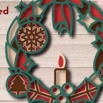 Intra απο ξύλο plywood  Χρώμα wenge 3mm-4mm πάχος - Χριστουγεννιάτικο στεφάνι 3D, Στολίδι Μάνταλα Δίασταση 6x6 cm INTRAFABR-52453928 - Image 4