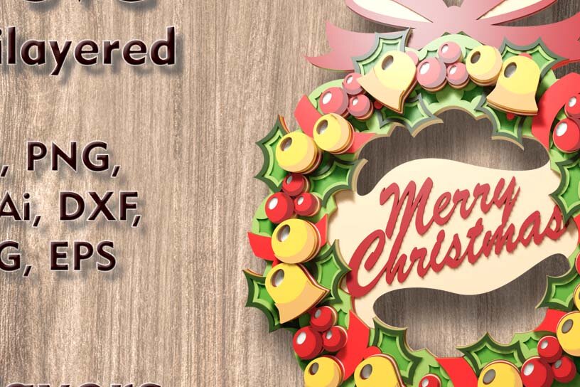 Intra απο ξύλο plywood  Χρώμα wenge 3mm-4mm πάχος - Χριστουγεννιάτικο στεφάνι 3D Πολυεπίπεδα Αρχεία Δίασταση 8x9 cm INTRAFABR-35001769