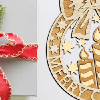 Intra απο ξύλο plywood  Χρώμα wenge 3mm-4mm πάχος - Χριστουγεννιάτικο στεφάνι διακοσμητικό πρότυπο Δίασταση 16x19 cm INTRAFABR-52454333 - Image 1