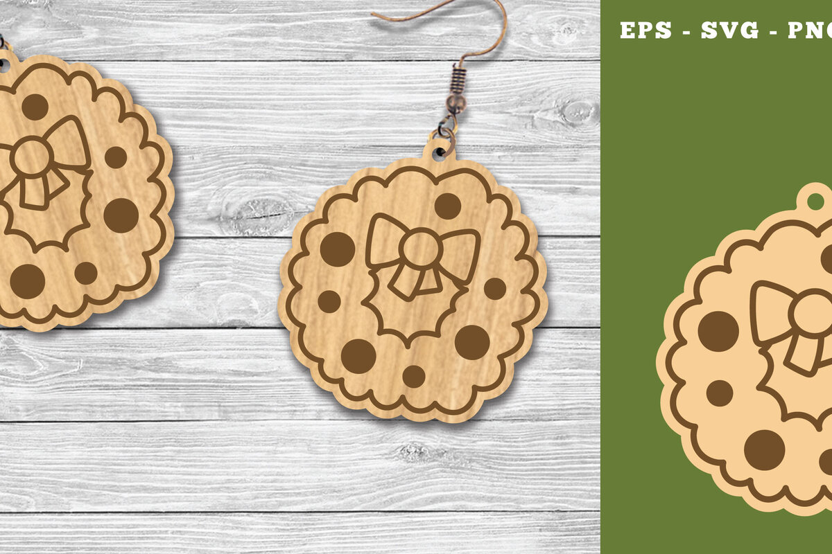 Intra απο ξύλο plywood  Χρώμα wenge 3mm-4mm πάχος - Χριστουγεννιάτικο στεφάνι σκουλαρίκια κοπής με λέιζερ Δίασταση 3x3 cm INTRAFABR-97655826