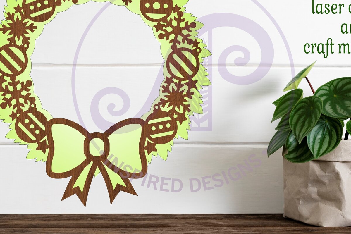 Intra απο ξύλο plywood  Χρώμα wenge 3mm-4mm πάχος - Χριστουγεννιάτικο στεφάνι δύο επιπέδων τέχνης τοίχου Δίασταση 40x50 cm INTRAFABR-18348110