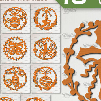 Intra απο ξύλο plywood  Χρώμα wenge 3mm-4mm πάχος - Χριστουγεννιάτικα στεφάνια κομμένα με λέιζερ Δίασταση 15x15 cm INTRAFABR-35001743 - Image 1