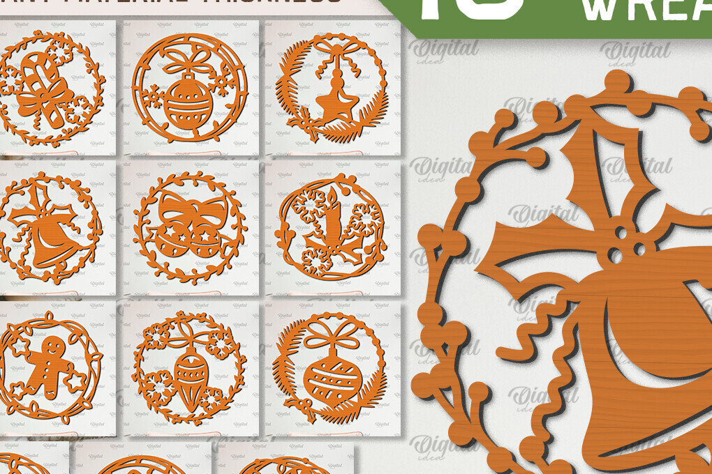 Intra απο ξύλο plywood  Χρώμα wenge 3mm-4mm πάχος - Χριστουγεννιάτικα στεφάνια κομμένα με λέιζερ Δίασταση 15x15 cm INTRAFABR-35001743