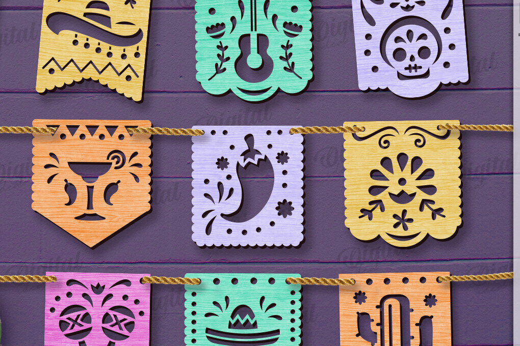 Intra απο ξύλο plywood  Χρώμα wenge 3mm-4mm πάχος - Πακέτο κοπής Laser Banners Cinco De Mayo Δίασταση 30x20 cm INTRAFABR-102982769