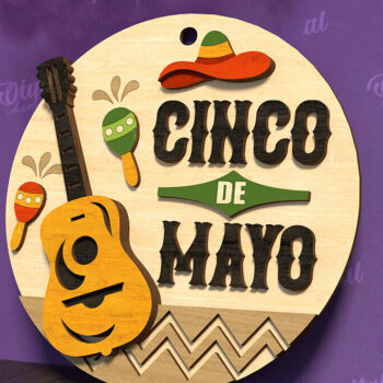 Intra απο ξύλο plywood  Χρώμα wenge 3mm-4mm πάχος - Cinco De Mayo Στρογγυλή πινακίδα κοπής με λέιζερ Δίασταση 30x20 cm INTRAFABR-102381470 - Image 1