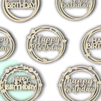 Intra απο ξύλο plywood Χρώμα wenge 3mm-4mm πάχος - Circle Happy Birthday Cake Topper Δίασταση 20x20 cm INTRAFABR-18042927 - Image 2