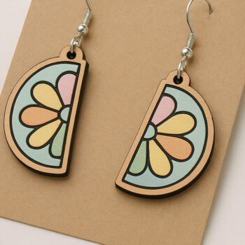 Intra απο ξύλο plywood  Χρώμα wenge 3mm-4mm πάχος - Σκουλαρίκια Citrus Slice Δίασταση 3x3 cm INTRAFABR-32703518 - Image 1