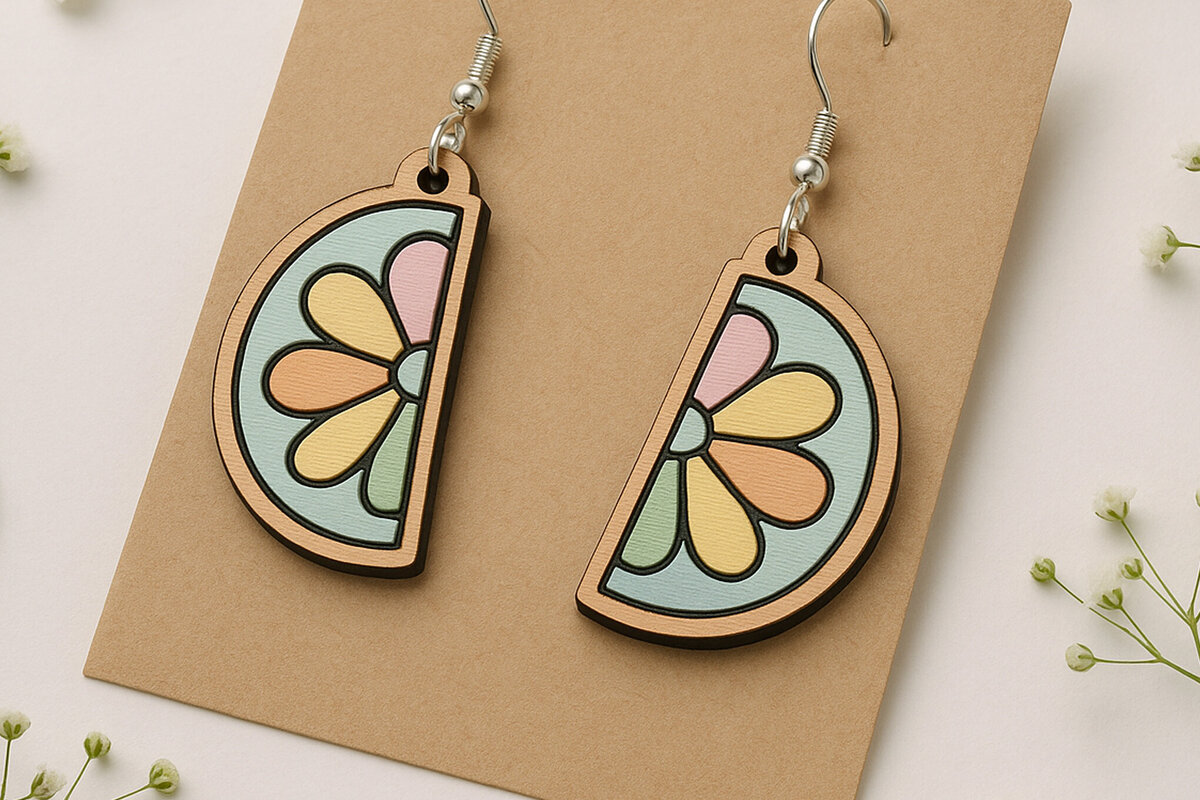 Intra απο ξύλο plywood  Χρώμα wenge 3mm-4mm πάχος - Σκουλαρίκια Citrus Slice Δίασταση 3x3 cm INTRAFABR-32703518