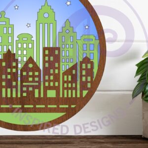 Intra απο ξύλο plywood  Χρώμα wenge 3mm-4mm πάχος - Πινακίδα τέχνης τοίχου με στρώσεις σκηνής πόλης, Δίασταση 40x50 cm INTRAFABR-97299909