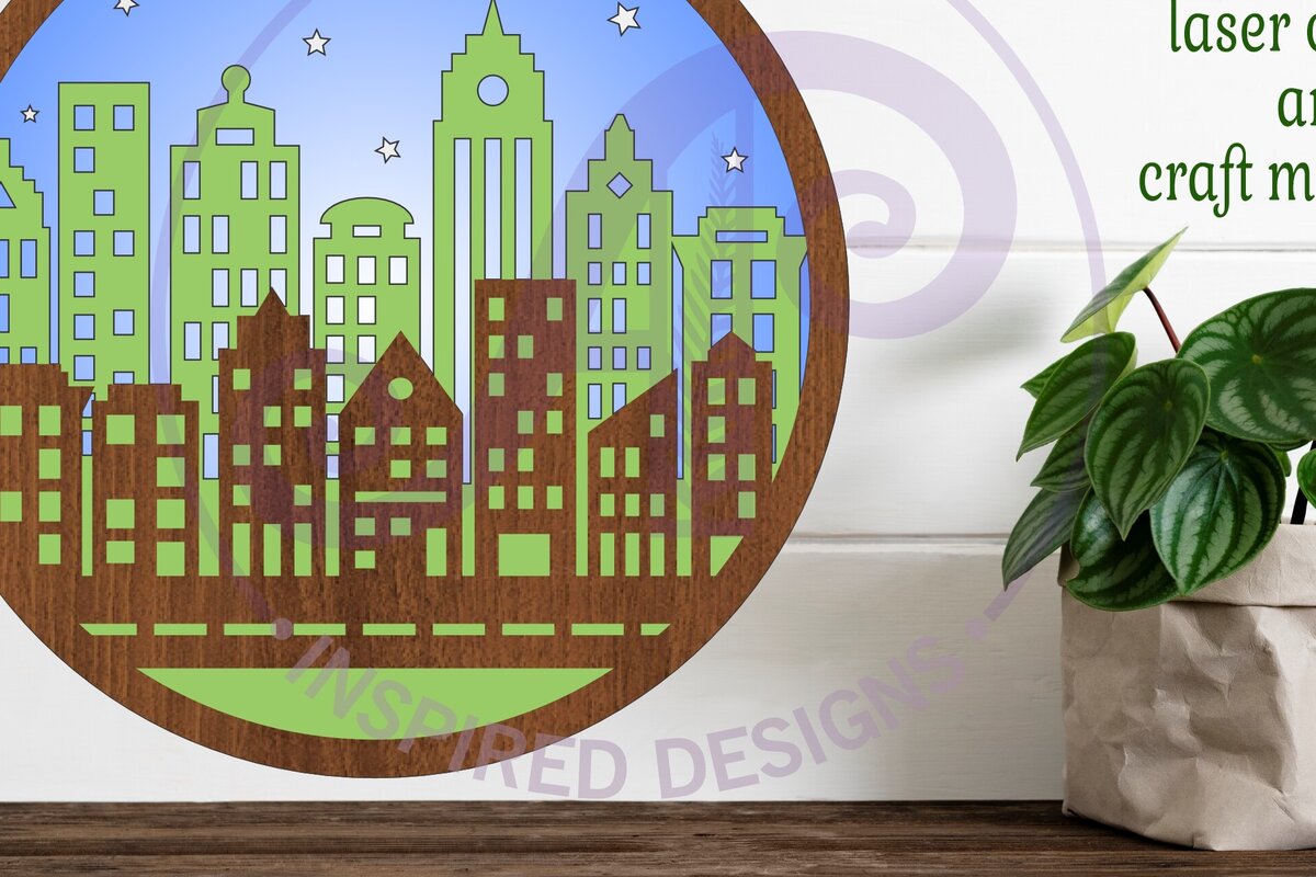 Intra απο ξύλο plywood  Χρώμα wenge 3mm-4mm πάχος - Πινακίδα τέχνης τοίχου με στρώσεις σκηνής πόλης, Δίασταση 40x50 cm INTRAFABR-97299909