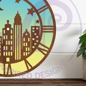 Intra απο ξύλο plywood  Χρώμα wenge 3mm-4mm πάχος - Πρότυπο κοπής λέιζερ ρολογιού τοίχου σκηνής πόλης Δίασταση 30x20 cm INTRAFABR-120826857 - Image 1