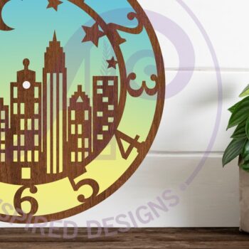 Intra απο ξύλο plywood  Χρώμα wenge 3mm-4mm πάχος - Πρότυπο κοπής λέιζερ ρολογιού τοίχου σκηνής πόλης Δίασταση 30x20 cm INTRAFABR-120826857 - Image 2