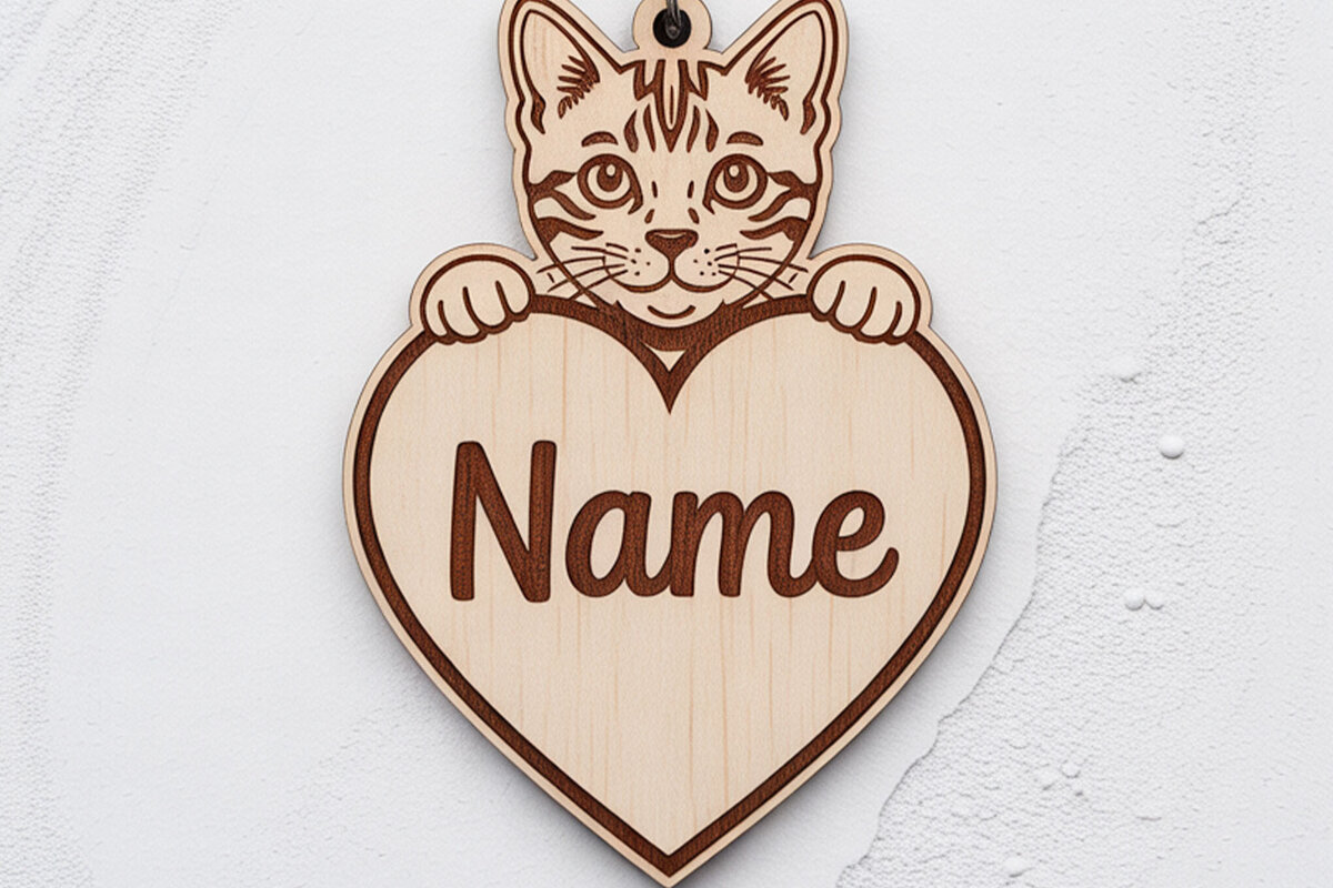 Intra απο ξύλο plywood  Χρώμα wenge 3mm-4mm πάχος - Κλασικό μπρελόκ με όνομα τιγρέ γάτα Δίασταση 4x4 cm INTRAFABR-120432041