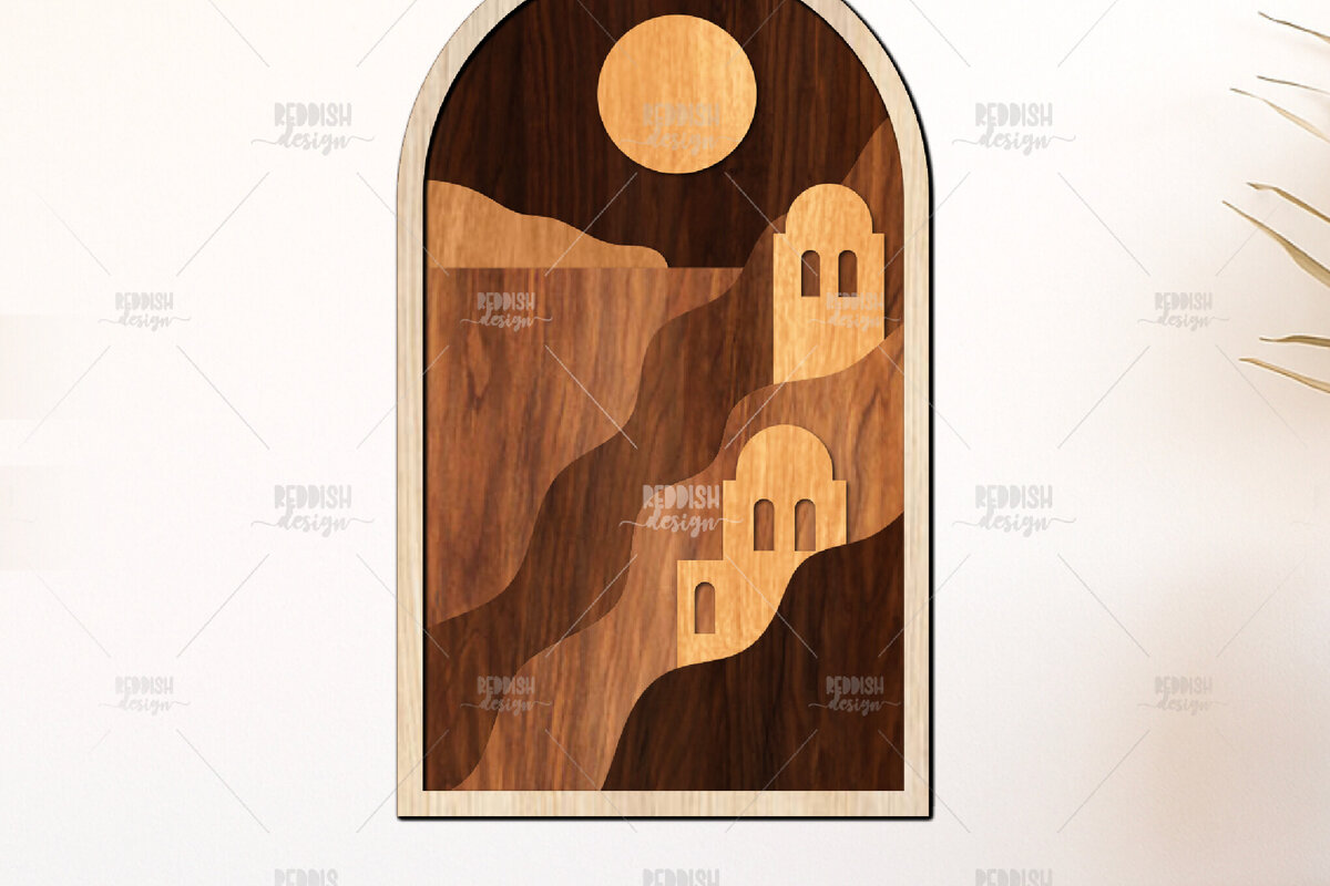 Intra απο ξύλο plywood  Χρώμα wenge 3mm-4mm πάχος - Cliffside Village at Dusk 3D Layered Δίασταση 40x50 cm INTRAFABR-108782345