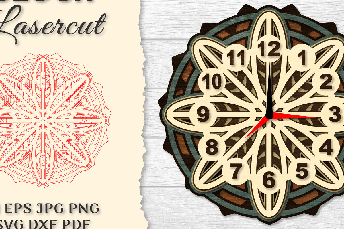 Intra απο ξύλο plywood  Χρώμα wenge 3mm-4mm πάχος - Ρολόι Mandala Lasercut Δίασταση 30x30 cm INTRAFABR-91349613