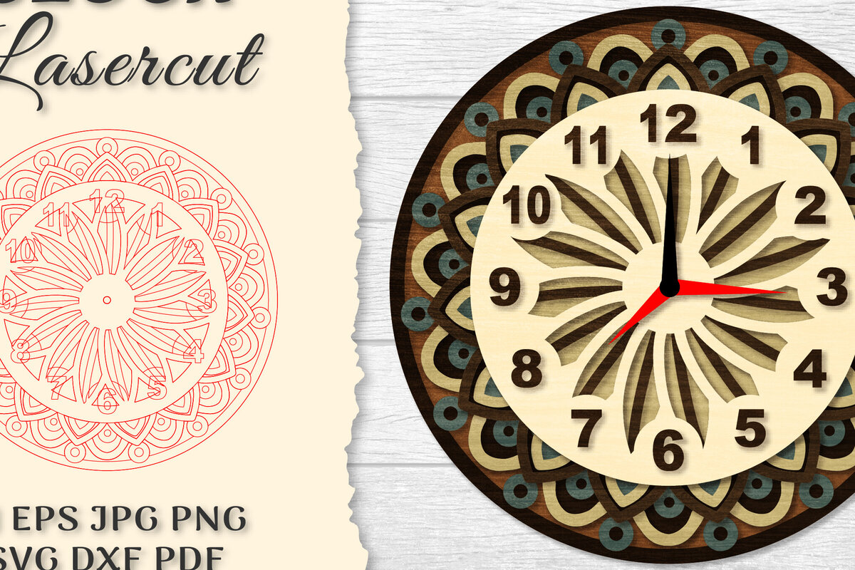 Intra απο ξύλο plywood  Χρώμα wenge 3mm-4mm πάχος - Ρολόι Mandala Lasercut Δίασταση 30x30 cm INTRAFABR-86119099