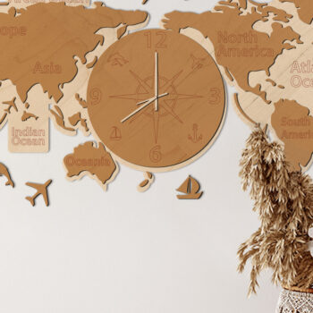 Intra απο ξύλο plywood Χρώμα wenge 3mm-4mm πάχος - Παγκόσμιος χάρτης ρολογιού Ξύλινη τέχνη τοίχων Δίασταση 80x38 cm INTRAFABR-107013345 - Image 4