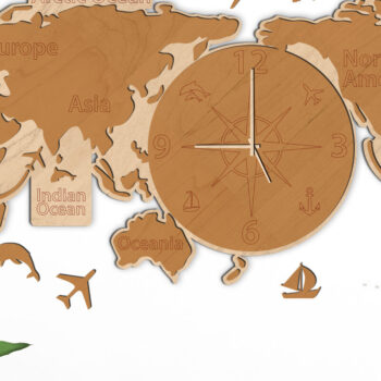 Intra απο ξύλο plywood Χρώμα wenge 3mm-4mm πάχος - Παγκόσμιος χάρτης ρολογιού Ξύλινη τέχνη τοίχων Δίασταση 80x38 cm INTRAFABR-107013345 - Image 6