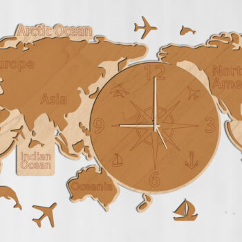 Intra απο ξύλο plywood Χρώμα wenge 3mm-4mm πάχος - Παγκόσμιος χάρτης ρολογιού Ξύλινη τέχνη τοίχων Δίασταση 80x38 cm INTRAFABR-107013345 - Image 8