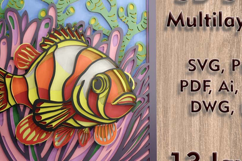 Intra απο ξύλο plywood  Χρώμα wenge 3mm-4mm πάχος - Αρχεία πολλαπλών επιπέδων Clown Fish 3d Δίασταση 84x9 cm INTRAFABR-92539552