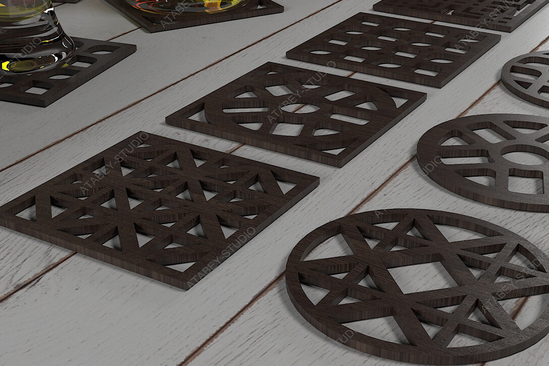 Intra απο ξύλο plywood  Χρώμα wenge 3mm-4mm πάχος - Coaster / Αρχεία Glowforge Δίασταση 30x20 cm INTRAFABR-108803819