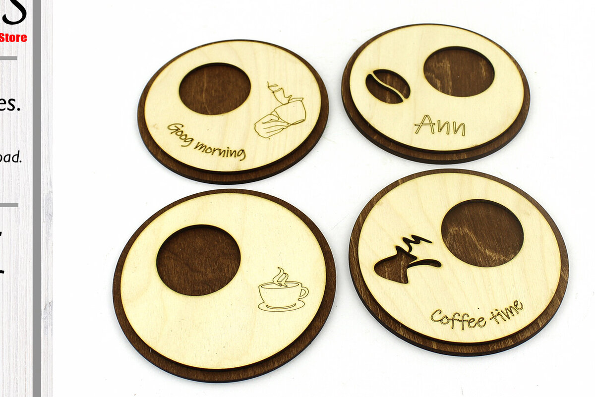 Intra απο ξύλο plywood  Χρώμα wenge 3mm-4mm πάχος - Σουβέρ. 4 Μοντέλα. κοπής με λέιζερ Δίασταση 12x12 cm INTRAFABR-107180846