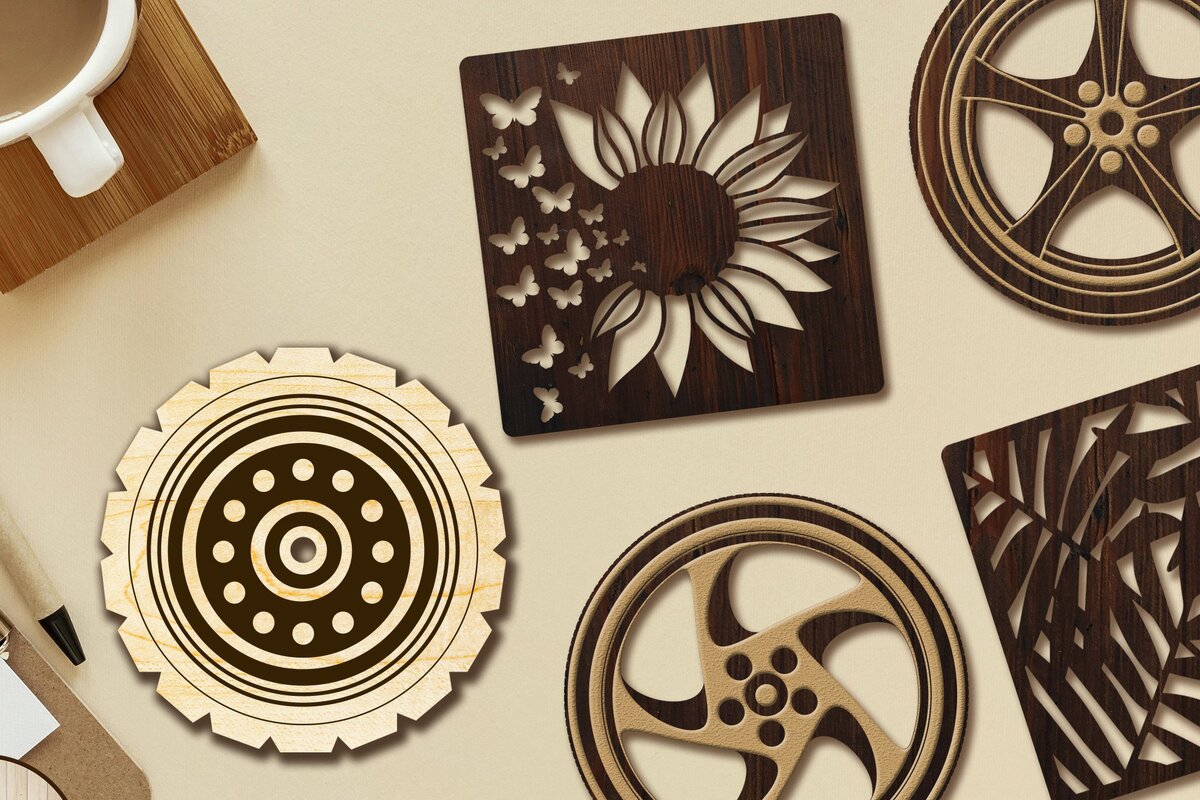 Intra απο ξύλο plywood  Χρώμα wenge 3mm-4mm πάχος - Πρότυπα δέσμης COASTERS για κοπή Δίασταση 4x4 cm INTRAFABR-107180975