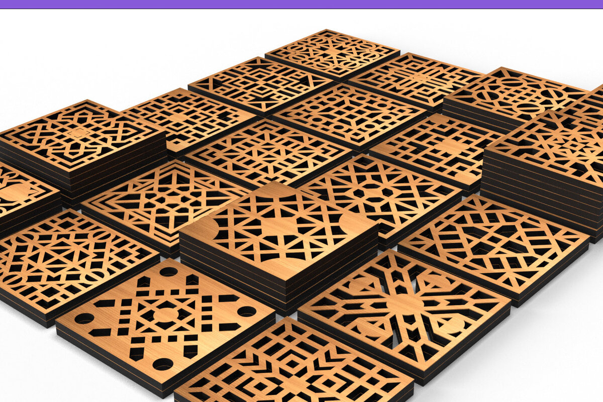 Intra απο ξύλο plywood  Χρώμα wenge 3mm-4mm πάχος - Πακέτο αρχείων Cut Coasters V105 Δίασταση 30x20 cm INTRAFABR-76366787