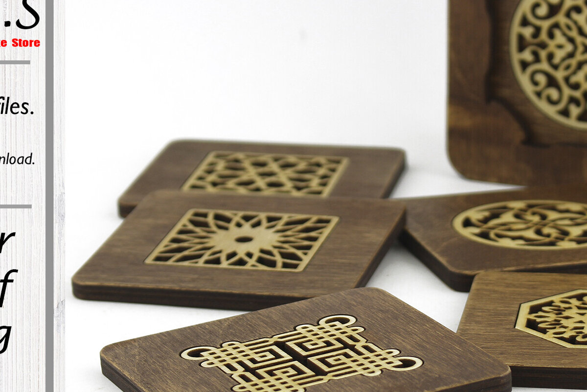 Intra απο ξύλο plywood  Χρώμα wenge 3mm-4mm πάχος - Σουβέρ. λέιζερ. Σετ 6 Σουβέρ Δίασταση 9x9 cm INTRAFABR-100297452