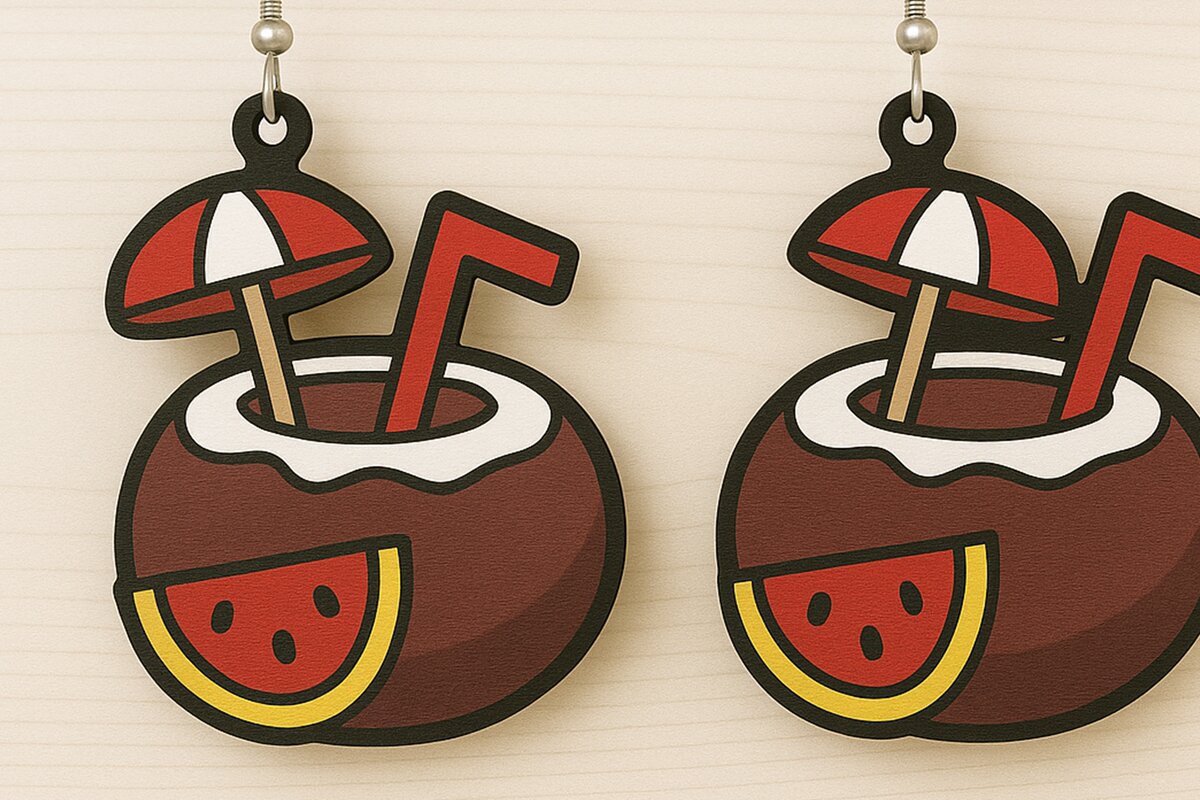 Intra απο ξύλο plywood  Χρώμα wenge 3mm-4mm πάχος - Σκουλαρίκια Coconut Drink Δίασταση 3x3 cm INTRAFABR-121361309