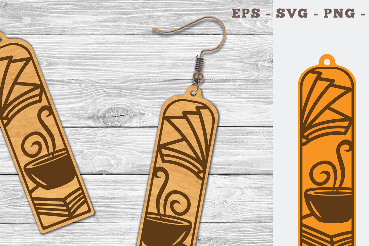 Intra απο ξύλο plywood  Χρώμα wenge 3mm-4mm πάχος - Σκουλαρίκια με λέιζερ για καφέ και βιβλίο 1 Δίασταση 3x3 cm INTRAFABR-121598539