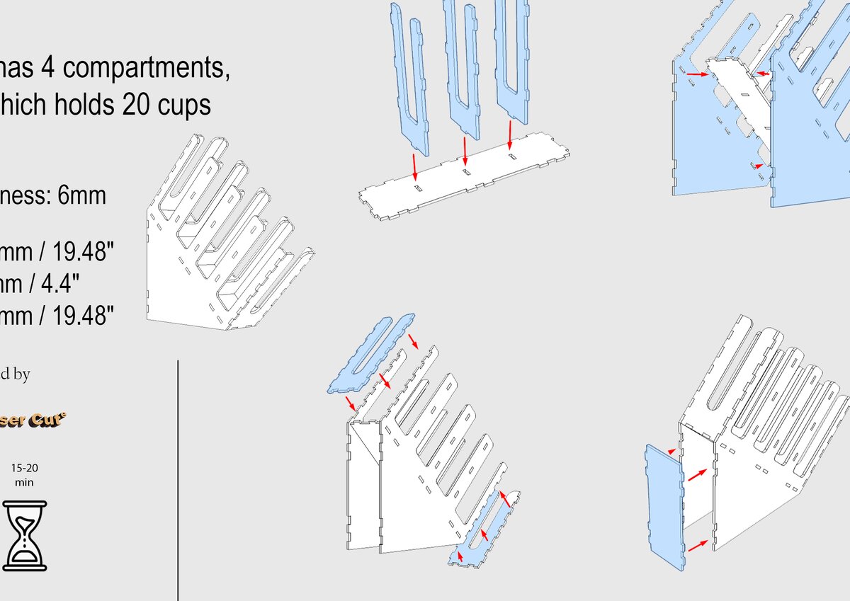 Intra απο ξύλο plywood  Χρώμα wenge 3mm-4mm πάχος - Διοργανωτές φλυτζανιών και καπακιών καφέ Δίασταση 30x20 cm INTRAFABR-99555459