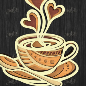 Intra απο ξύλο plywood  Χρώμα wenge 3mm-4mm πάχος - Φλιτζάνι καφέ με καρδιές Design Δίασταση 30x20 cm INTRAFABR-99555522