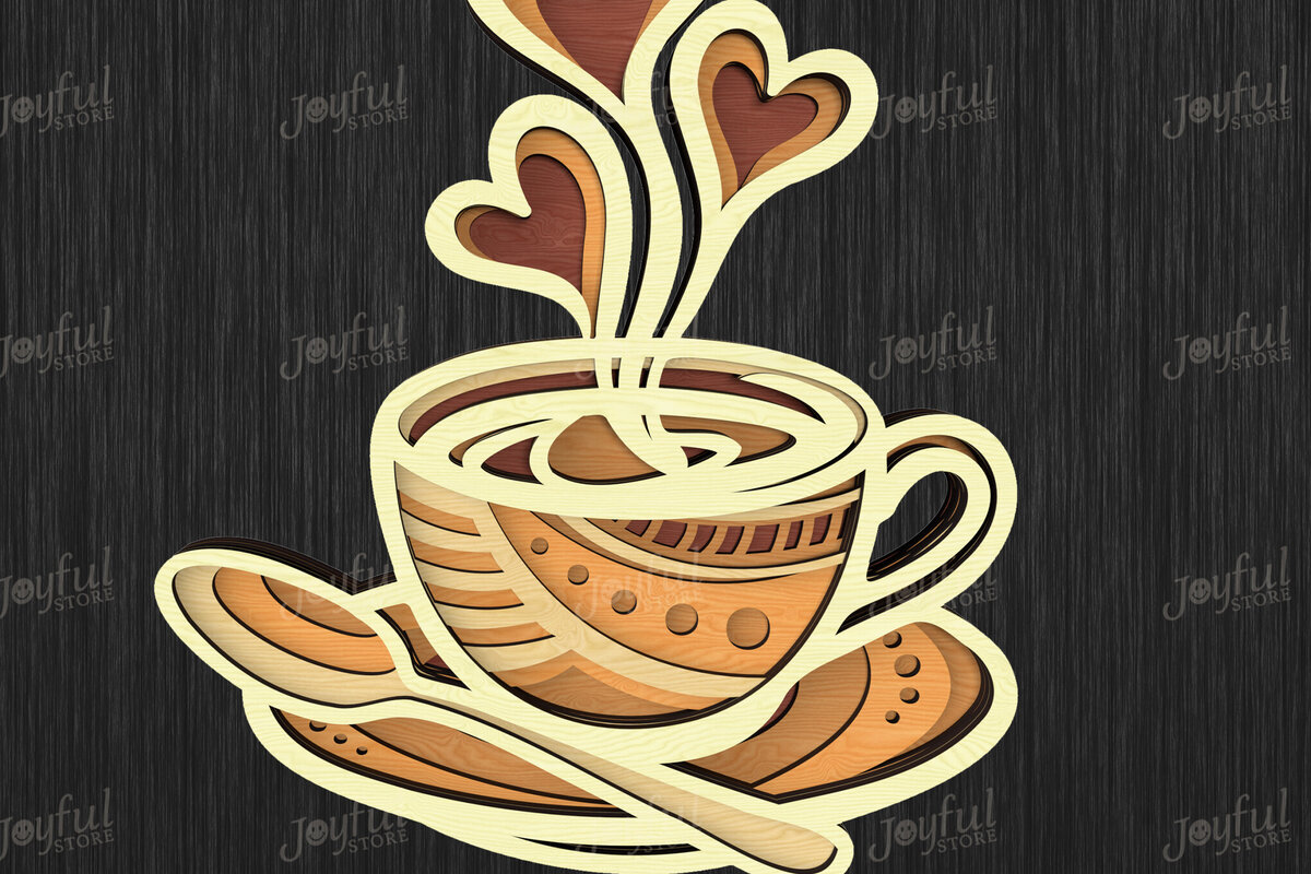 Intra απο ξύλο plywood  Χρώμα wenge 3mm-4mm πάχος - Φλιτζάνι καφέ με καρδιές Design Δίασταση 30x20 cm INTRAFABR-99555522