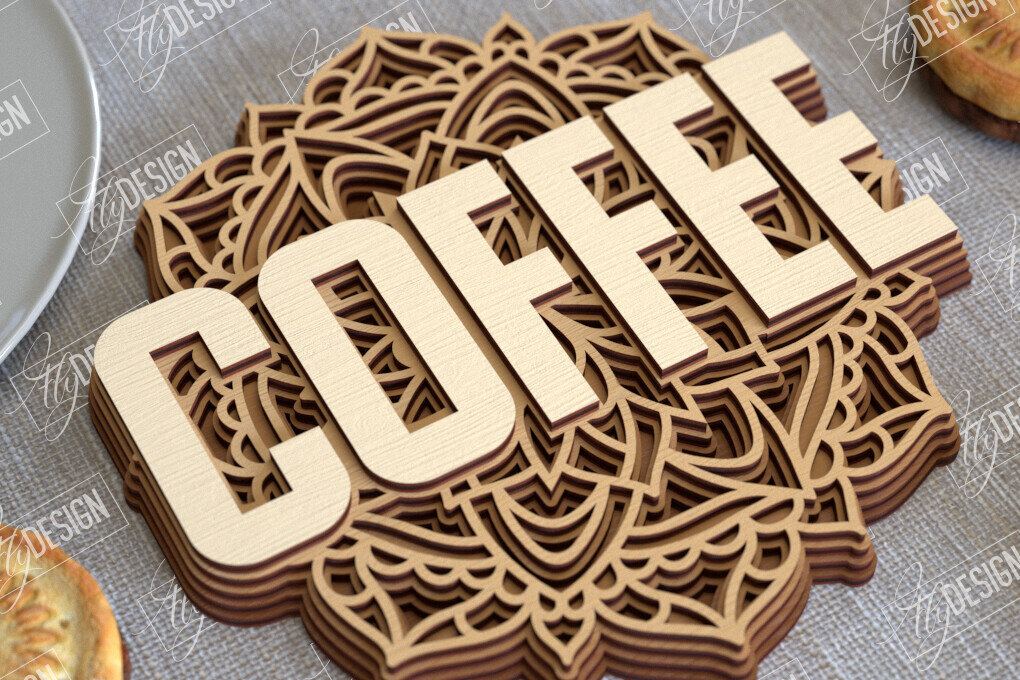 Intra απο ξύλο plywood  Χρώμα wenge 3mm-4mm πάχος - Καφέ Mandala | 3D πρότυπο |Φλιτζάνι καφέ Δίασταση 30x30 cm INTRAFABR-90585435